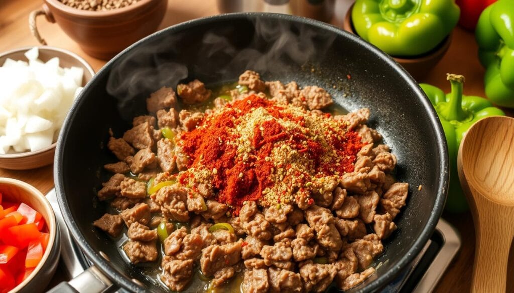 Cooking ground beef for quesadilla filling